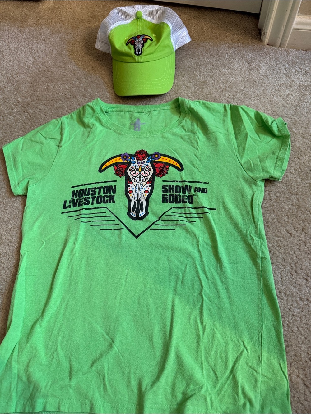Houston Rodeo - Neon Green Short Sleeve Tee with Matching Cap